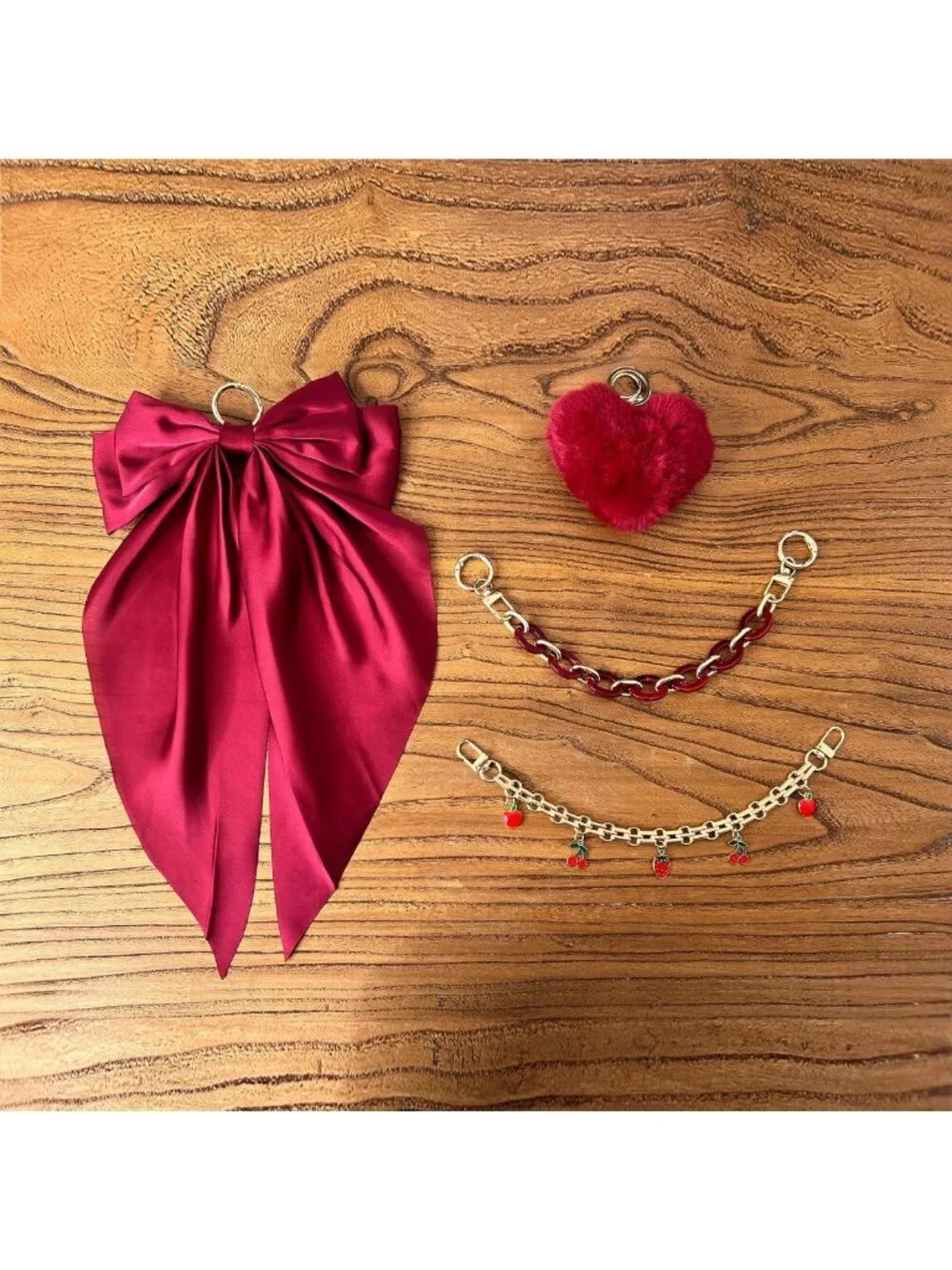 Satin Bow & Fluffy Ball Bag Charms for Tote Bags, Keychain Accessories for Women